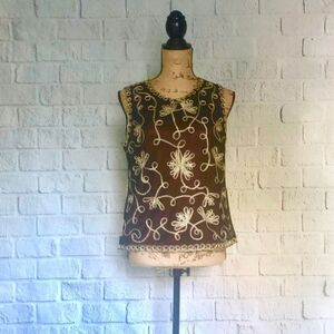 Sophie Chang Brown and Gold embroidered tank
